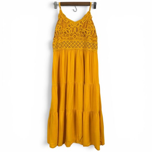 Dokuritu Dresses & Skirts - yellow boho crochet lace tiered midi dress spaghetti straps sleeveless size xl